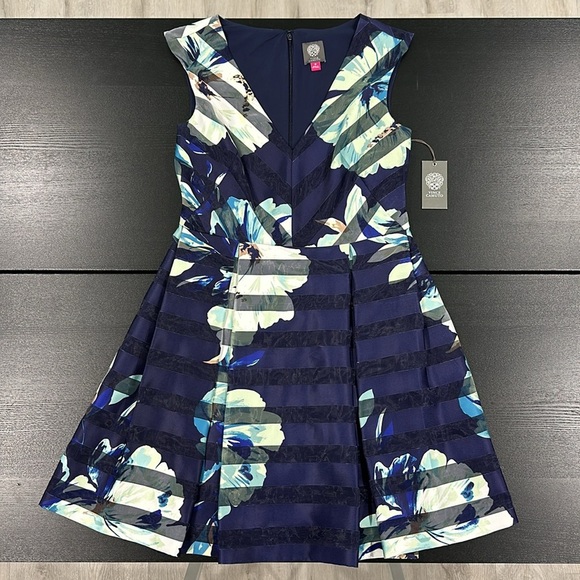 Vince Camuto Blue Striped Floral Dress 10